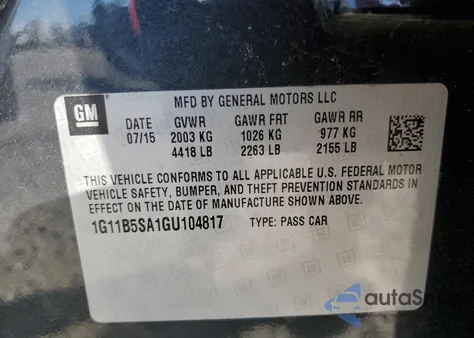 2016 Chevrolet Malibu Limited Ls из США, поврежденный, VIN 1G11B5SA1GU104817